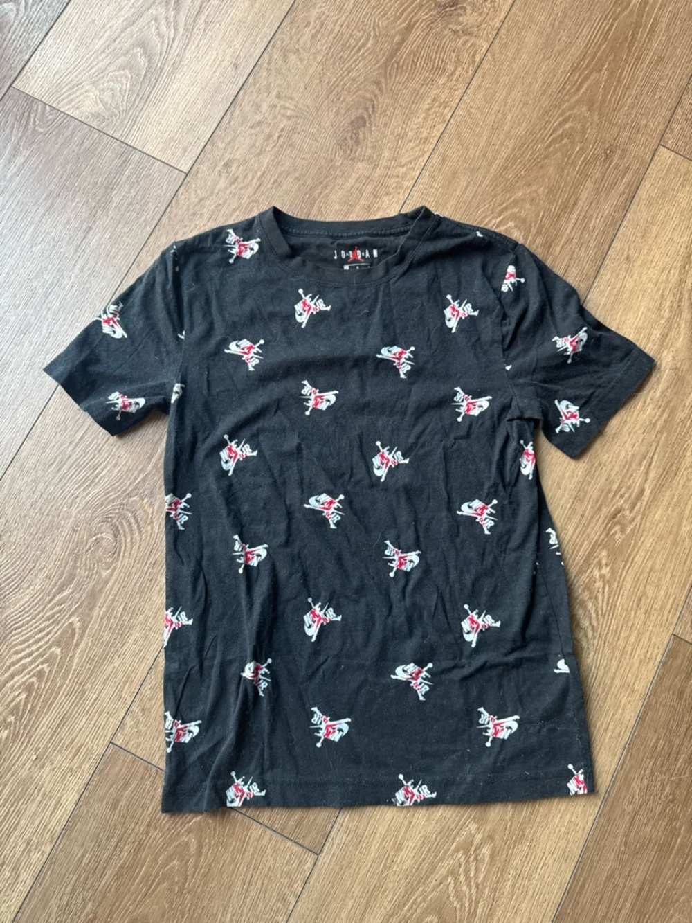 Jordan Black Short-Sleeve Tee with Red & White Nike Air Graphic Logos